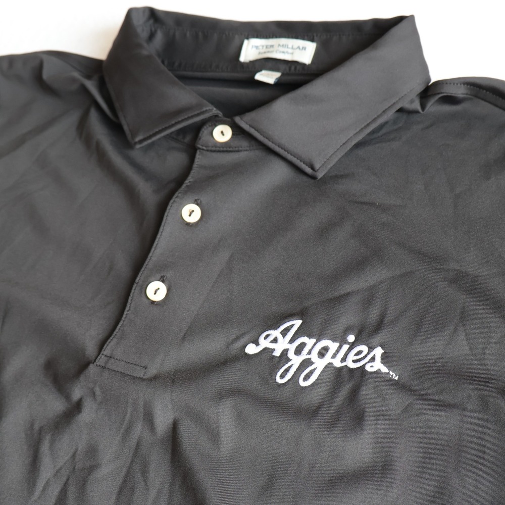 Peter Millar Summer Comfort Texas A&M Aggies Cursive Script Polo Sz L Black SEC